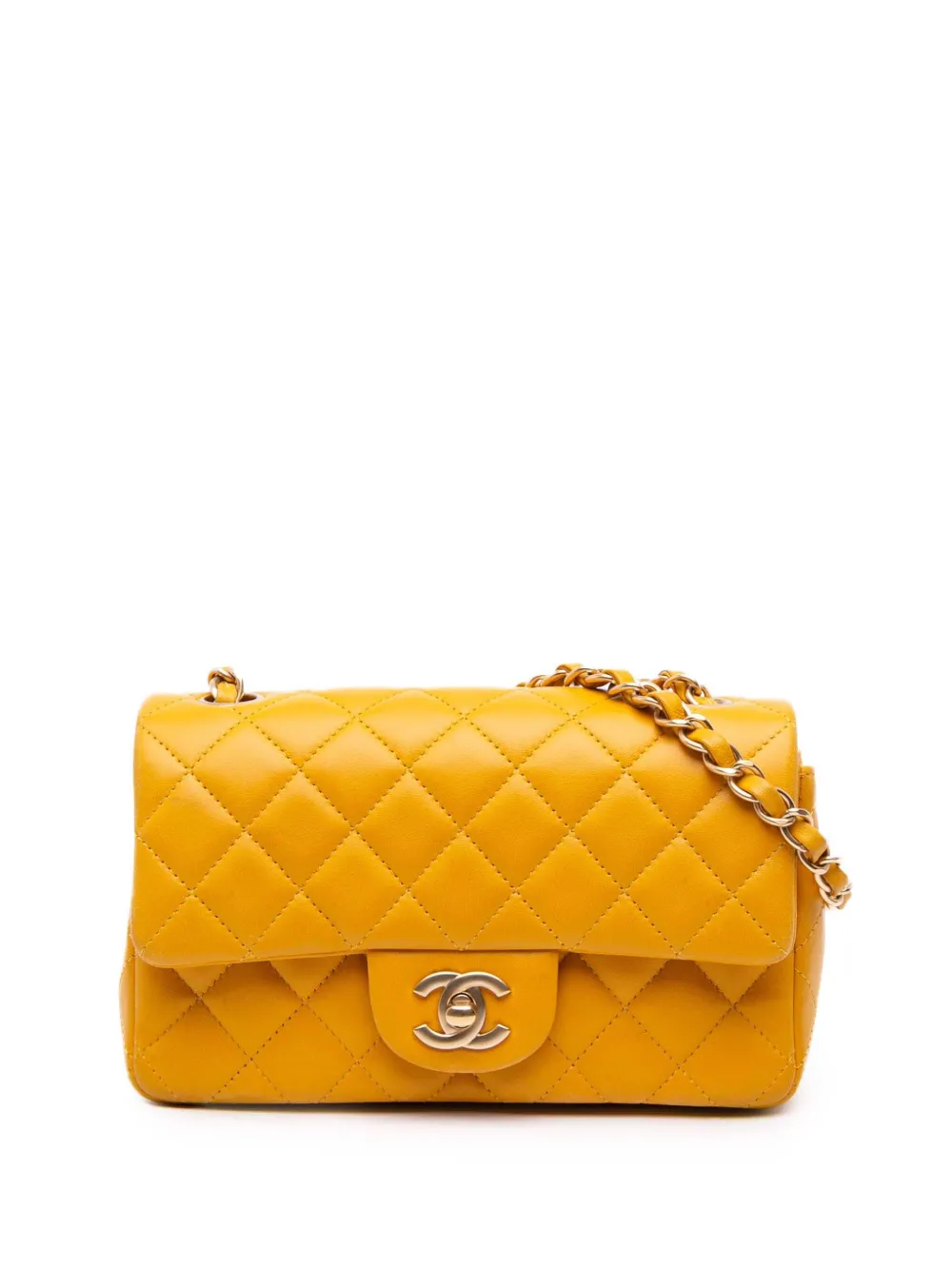 CHANEL Pre-Owned Borsa a tracolla rettangolare Classic mini in pelle di agnello 2014 - Giallo