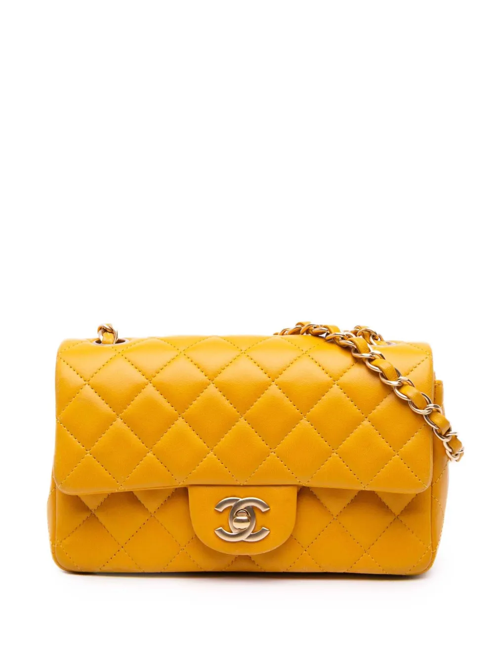 CHANEL Pre-Owned 2014 ミニ レクタンギュラー クラシック ラムスキン シングルフラップ ショルダーバッグ - イエロー CHANEL Pre-Owned 2014 ミニ レクタンギュラー クラシック ラムスキン シングルフラップ ショルダーバッグ - イエロー
