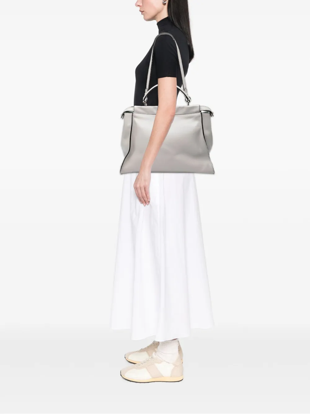 Pre-owned Fendi 2000-2010 Large Leather Peekaboo Satchel In Gray