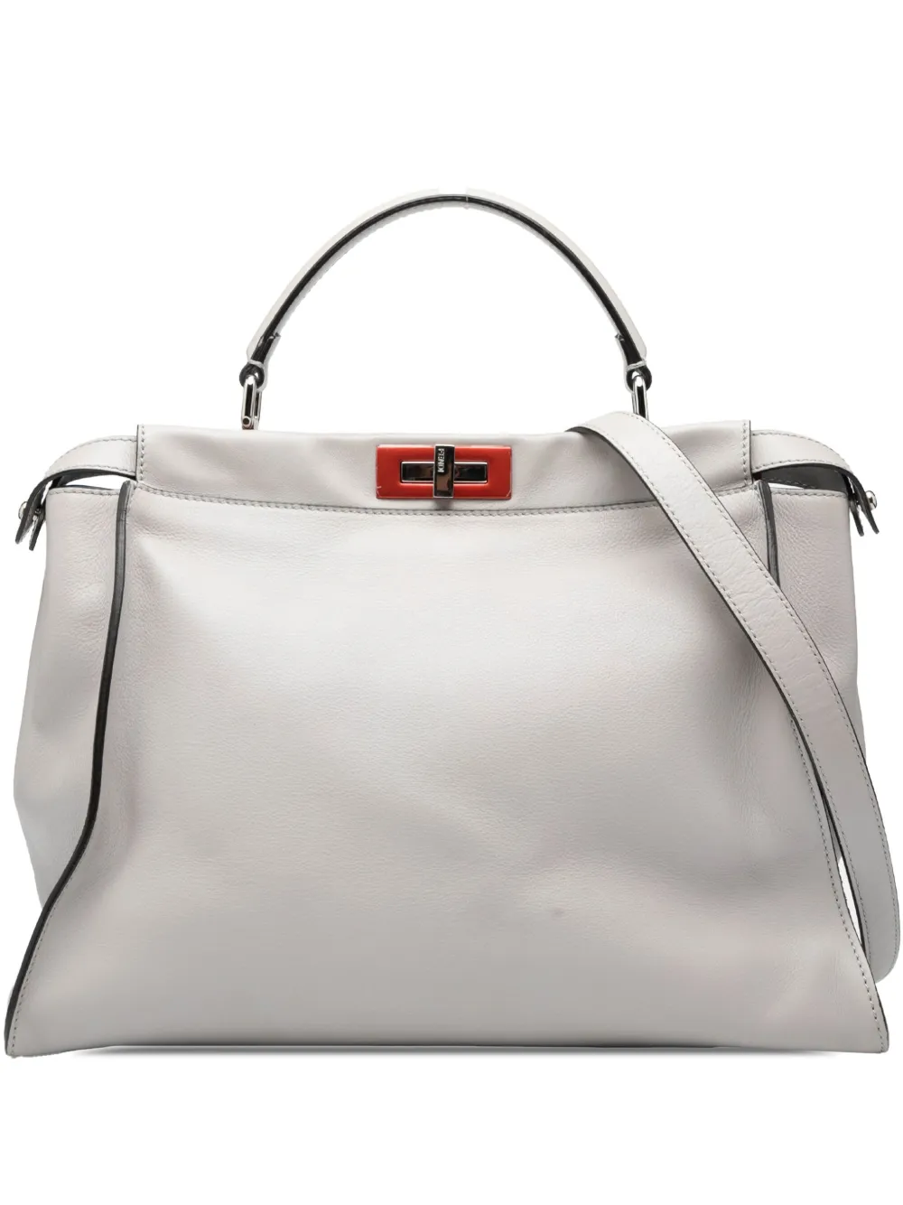 Pre-owned Fendi 2000-2010 Large Leather Peekaboo Satchel In Gray