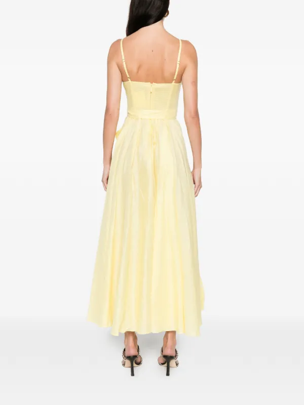 knee length dresses for ladies Zimmermann Ginger Asymmetric Midi dress | Yellow, Linen, Open Criss-Cross  Back