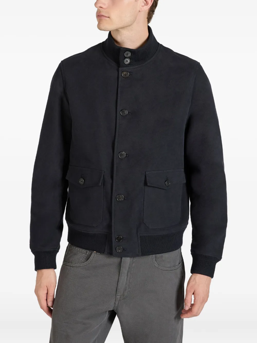 Slowear Button-up Bomber Jacket In Black