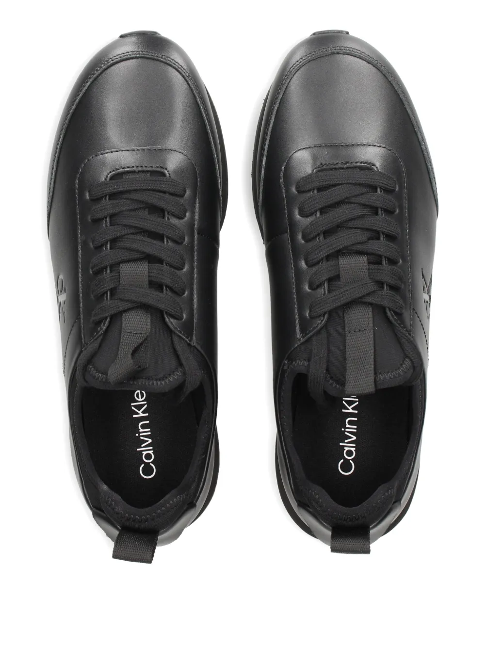 Calvin Klein Logo-embossed Leather Sneakers In Black
