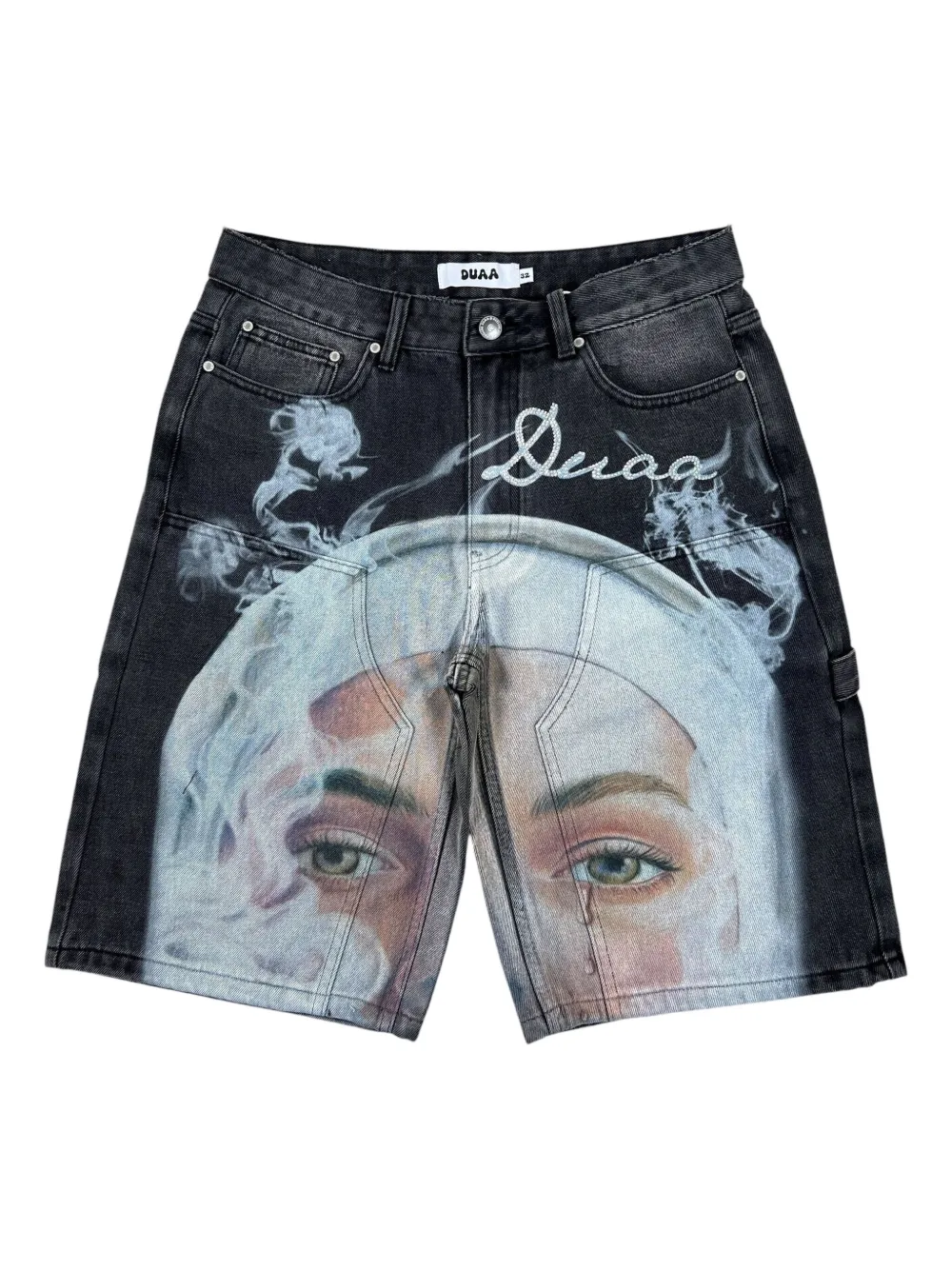 duaa Mirror distressed denim shorts | Grey | Image 1