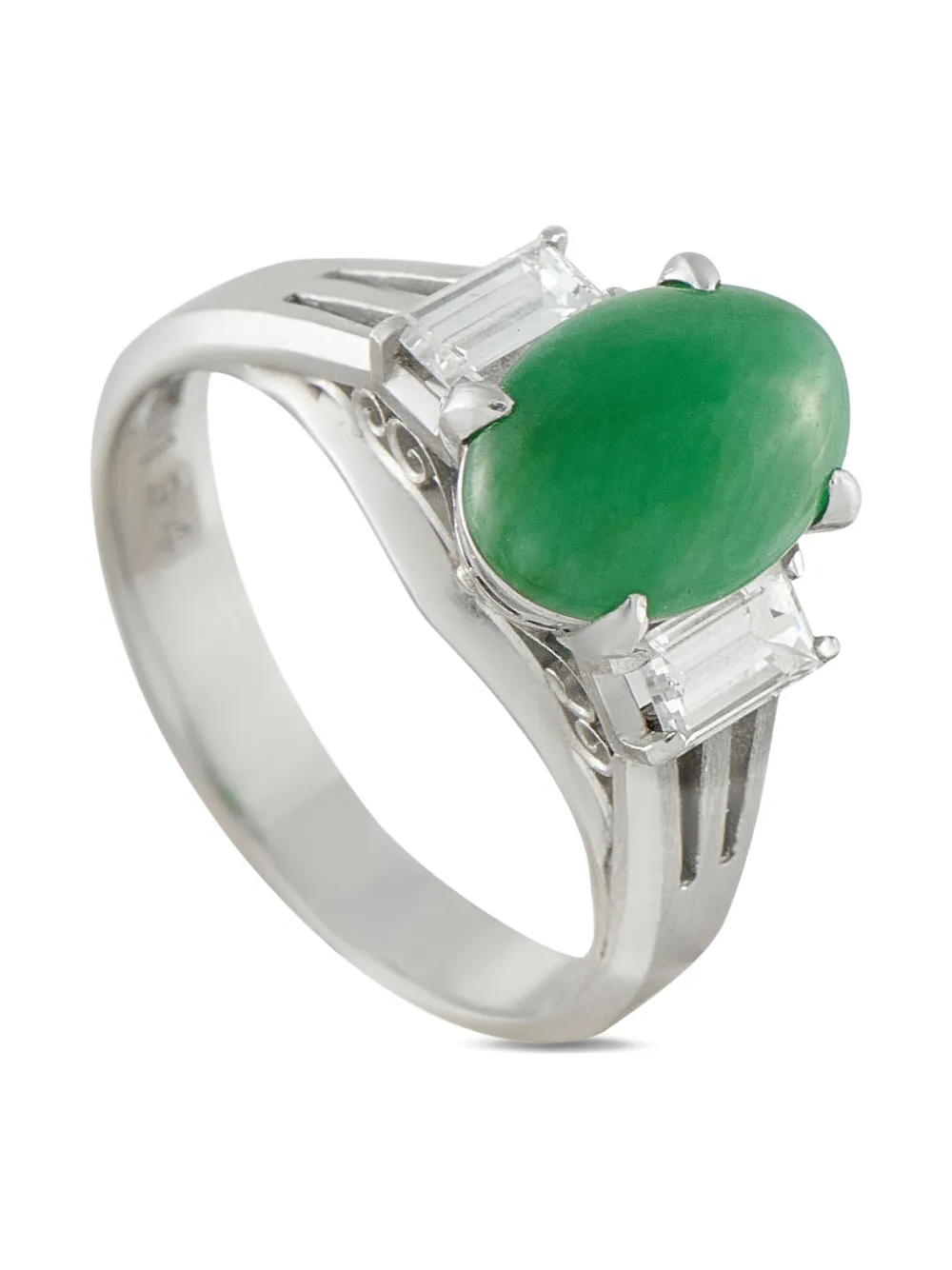 LB EXCLUSIVE Pre-owned Platinum Diamond And Jade Ring In Silver