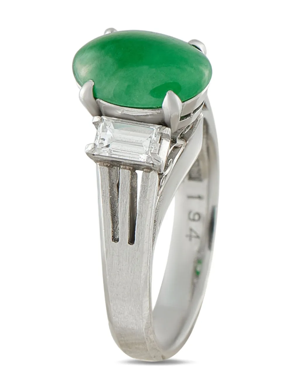 LB Exclusive platinum diamond and jade ring - シルバートーン