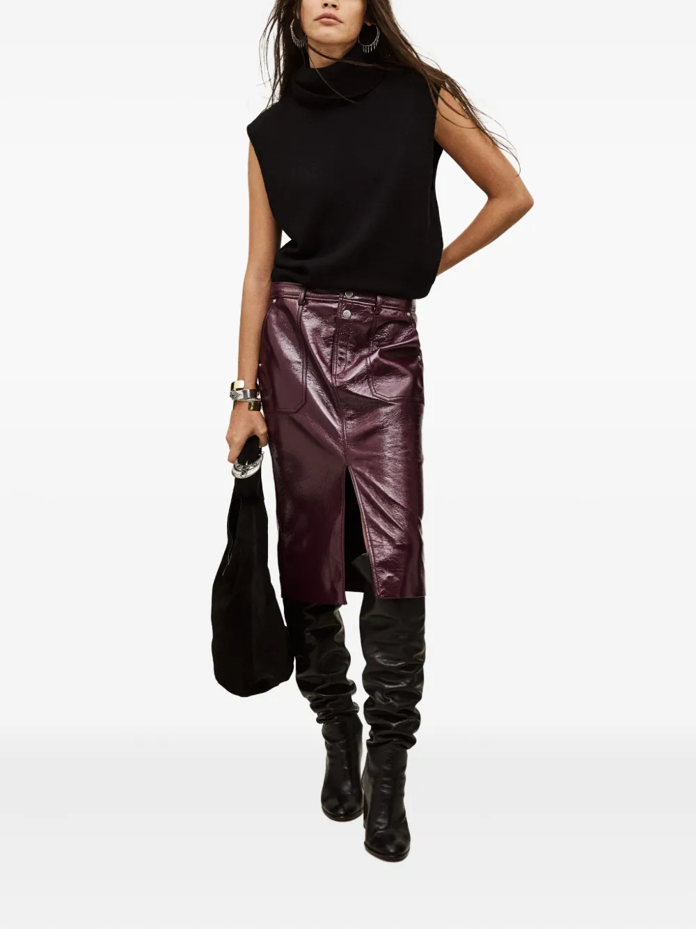 Ba&sh Marylou Front Slit Pocket Midi Skirt In Purple