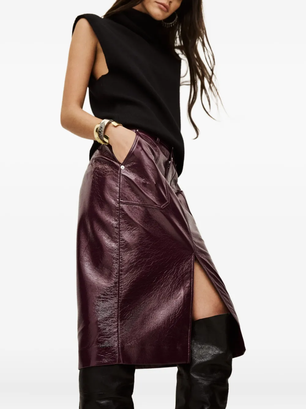 Ba&sh Marylou Front Slit Pocket Midi Skirt In Purple