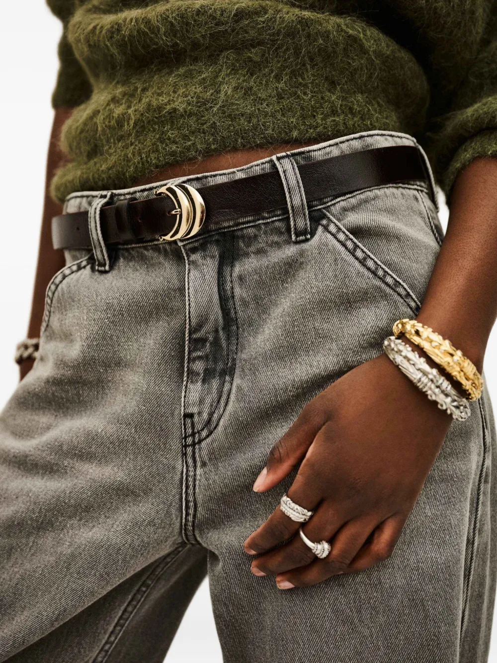 Ba&sh Bolbi Crescent Buckle Belt In Black