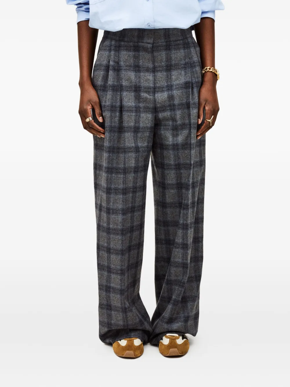 Ba&sh Tad Plaid Pleated Trousers In Gray