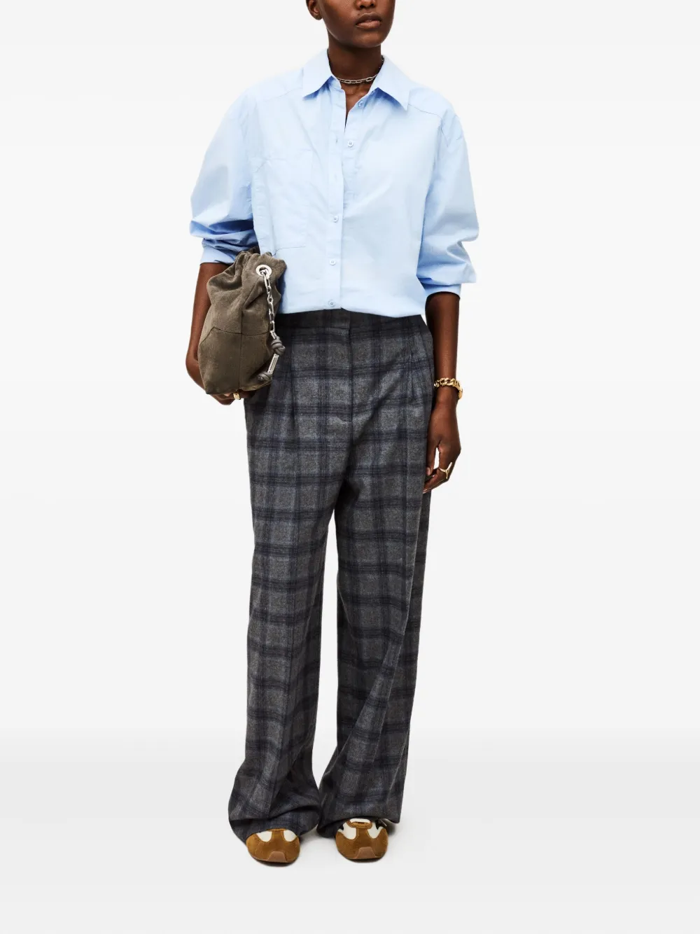 Ba&sh Tad Plaid Pleated Trousers In Gray