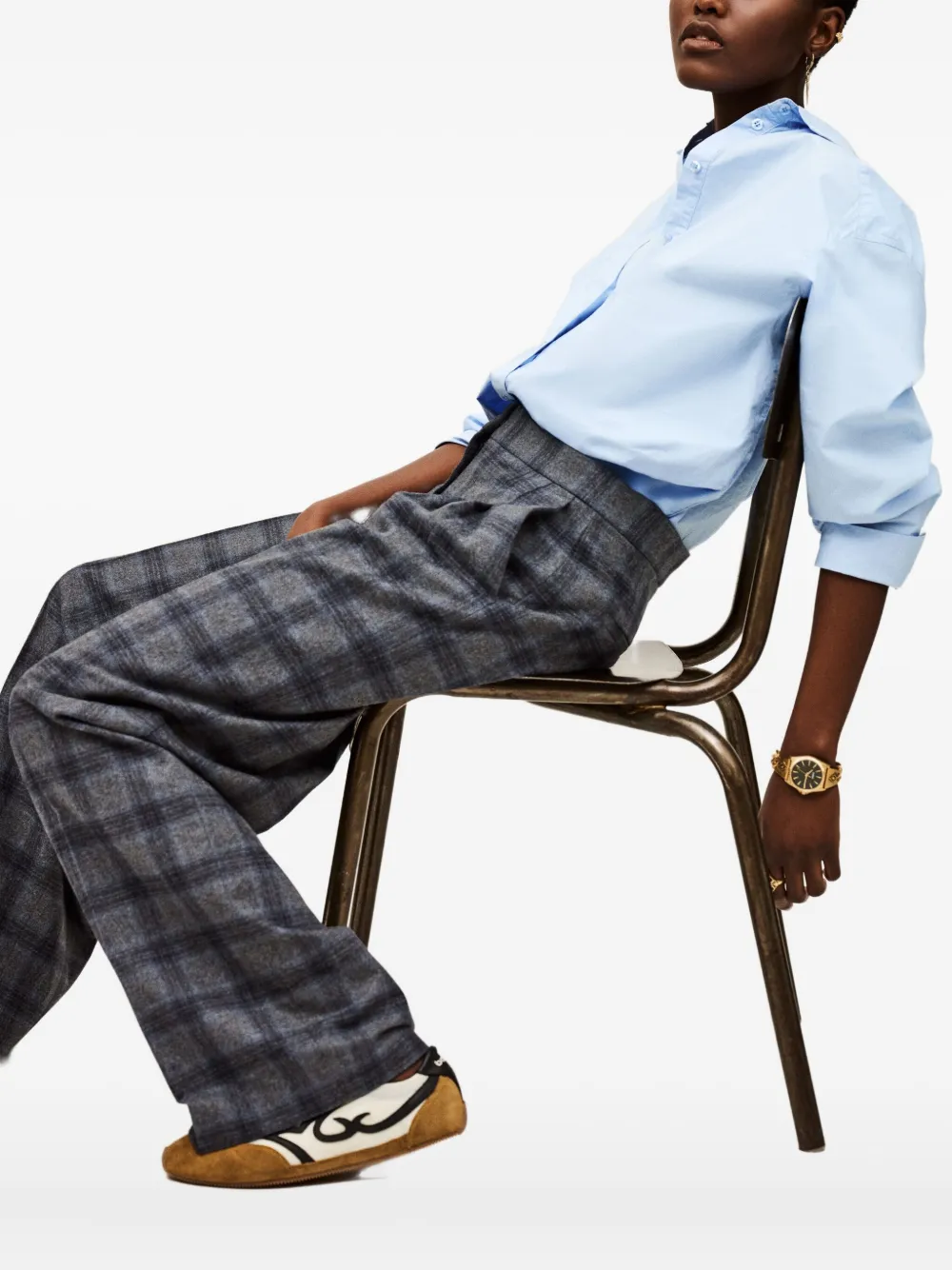 Ba&sh Tad Plaid Pleated Trousers In Gray