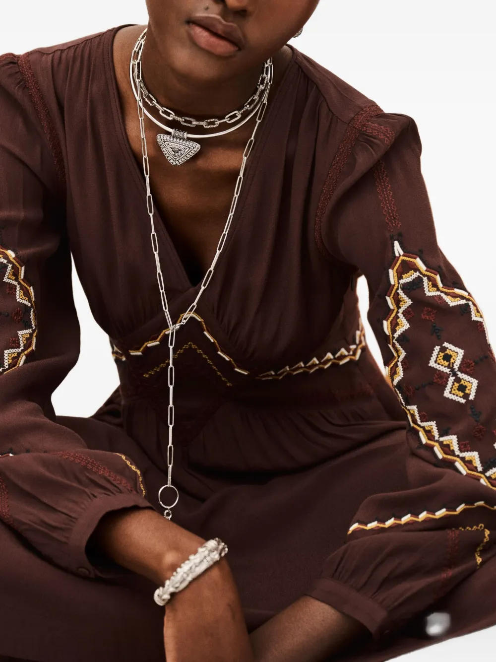 Ba&sh Tany Embroidered Dress In Brown