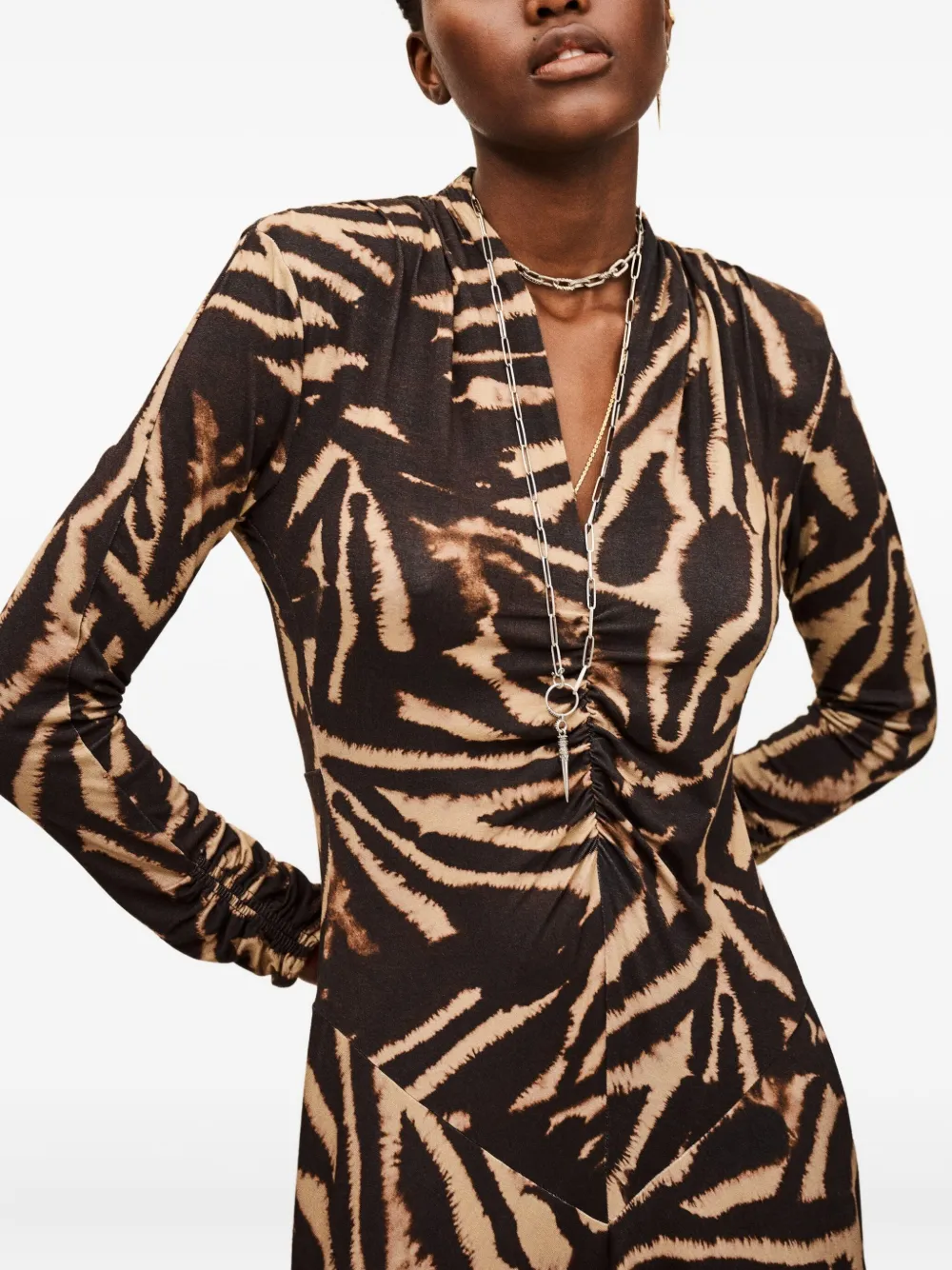 Ba&sh Zahirah Long-sleeve Midi Dress In Animal Print