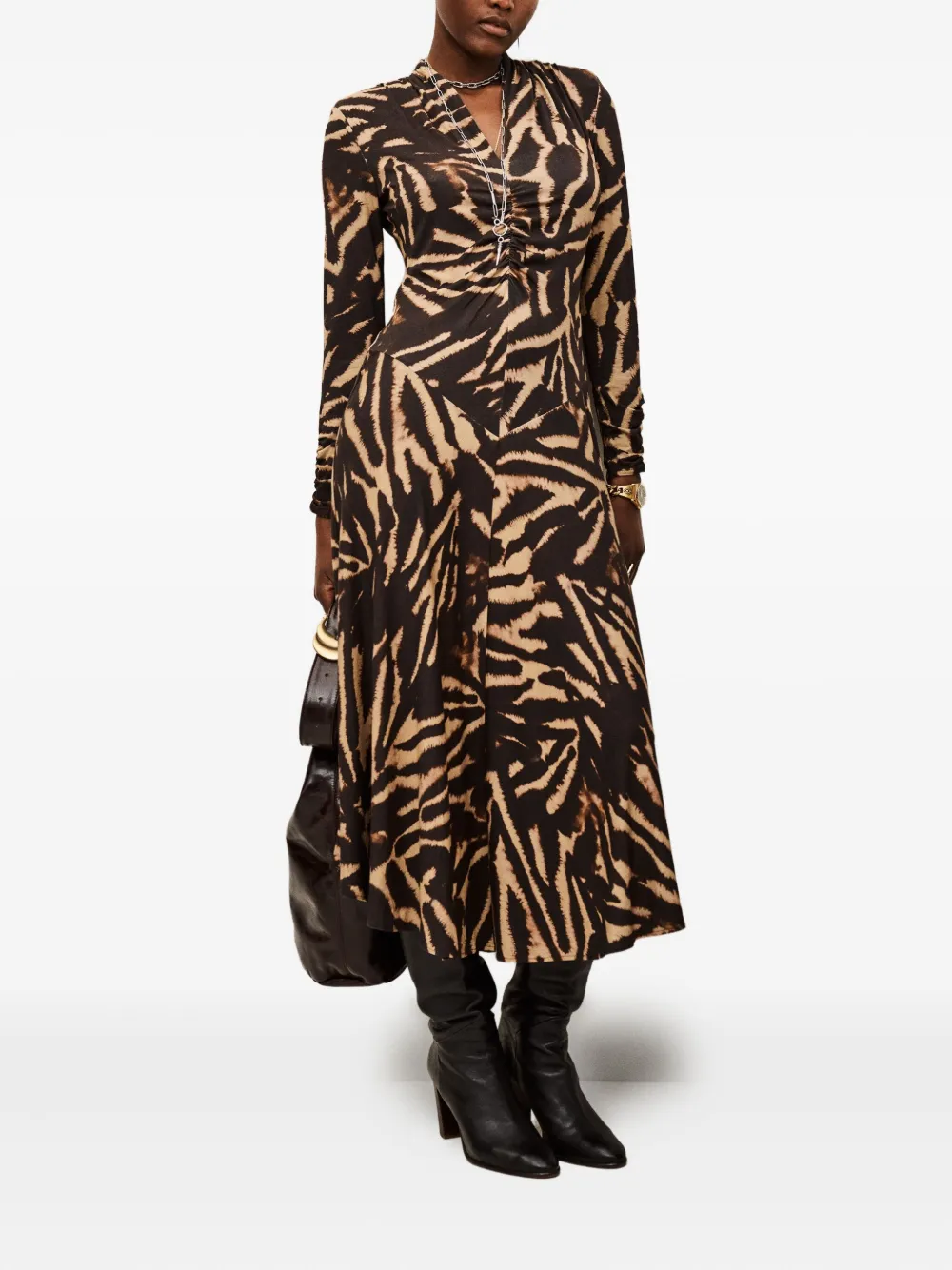 Ba&sh Zahirah Long-sleeve Midi Dress In Animal Print