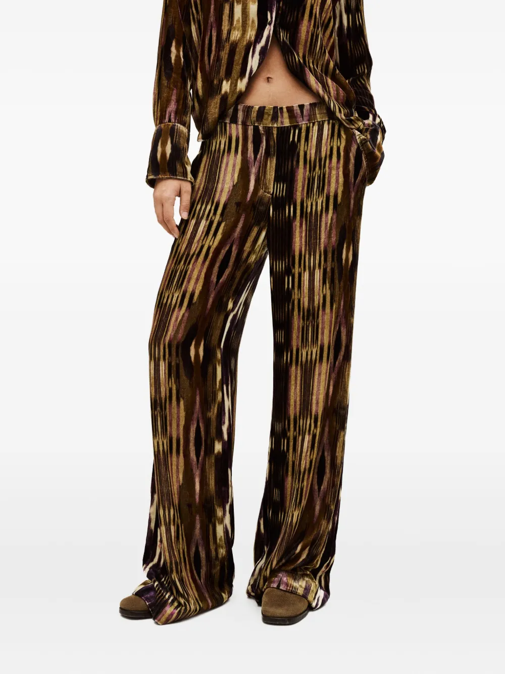Ba&sh Velvo Printed Velvet Palazzo Pants In Brown