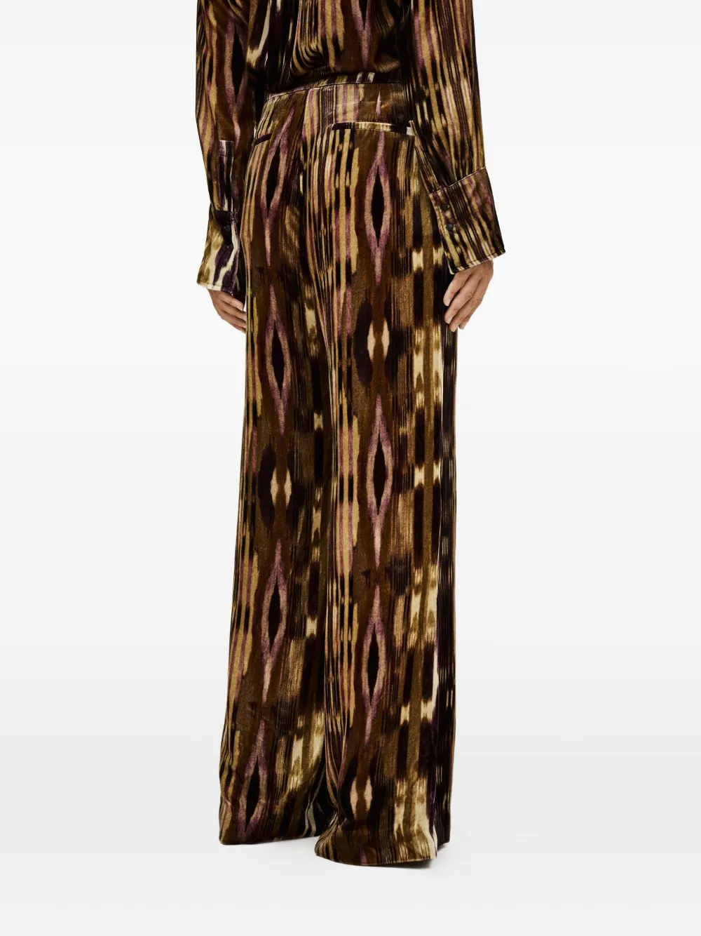 Ba&sh Velvo Printed Velvet Palazzo Pants In Brown