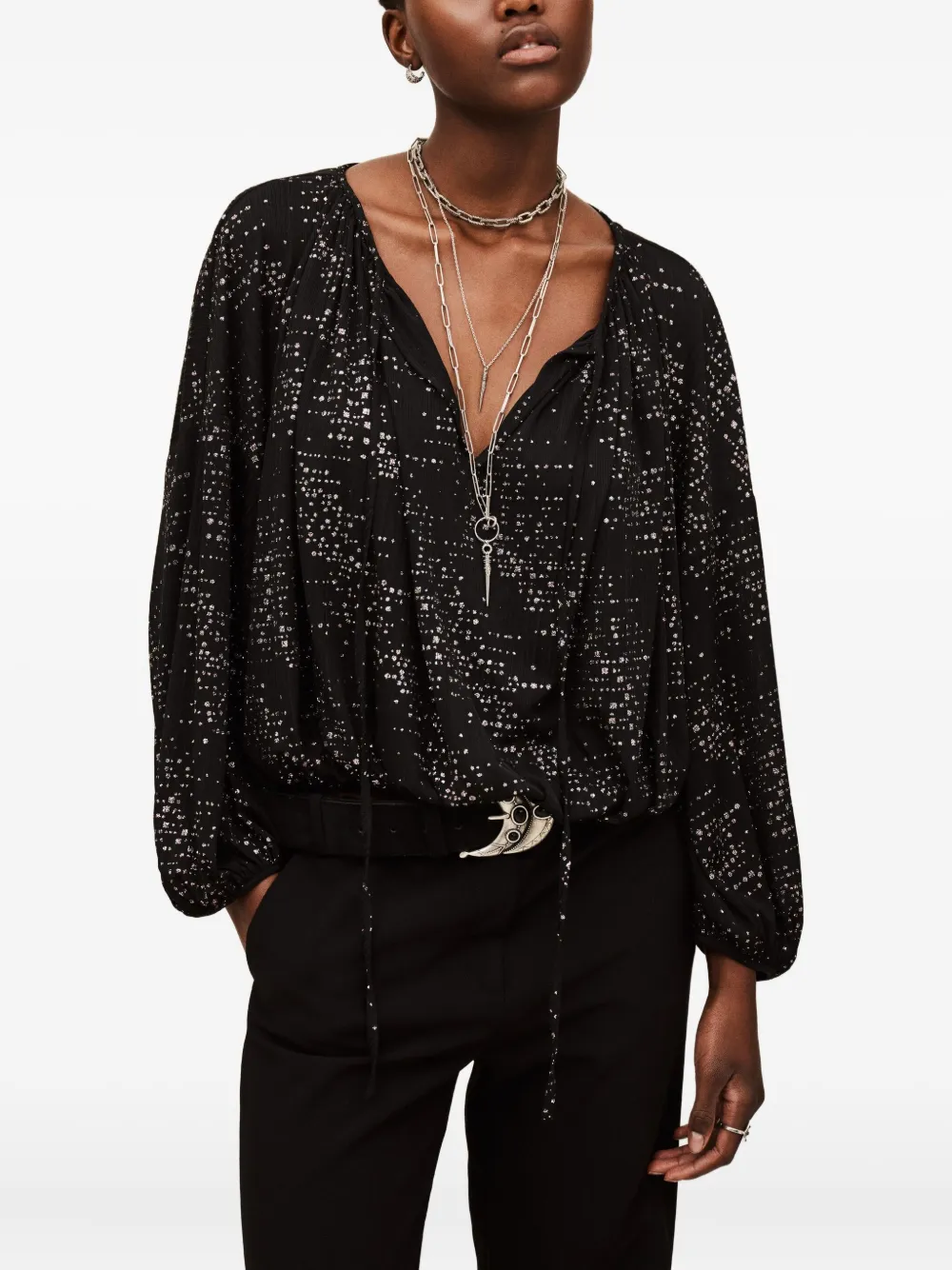 Ba&sh Torny Tie Detail Patterned Top In Black