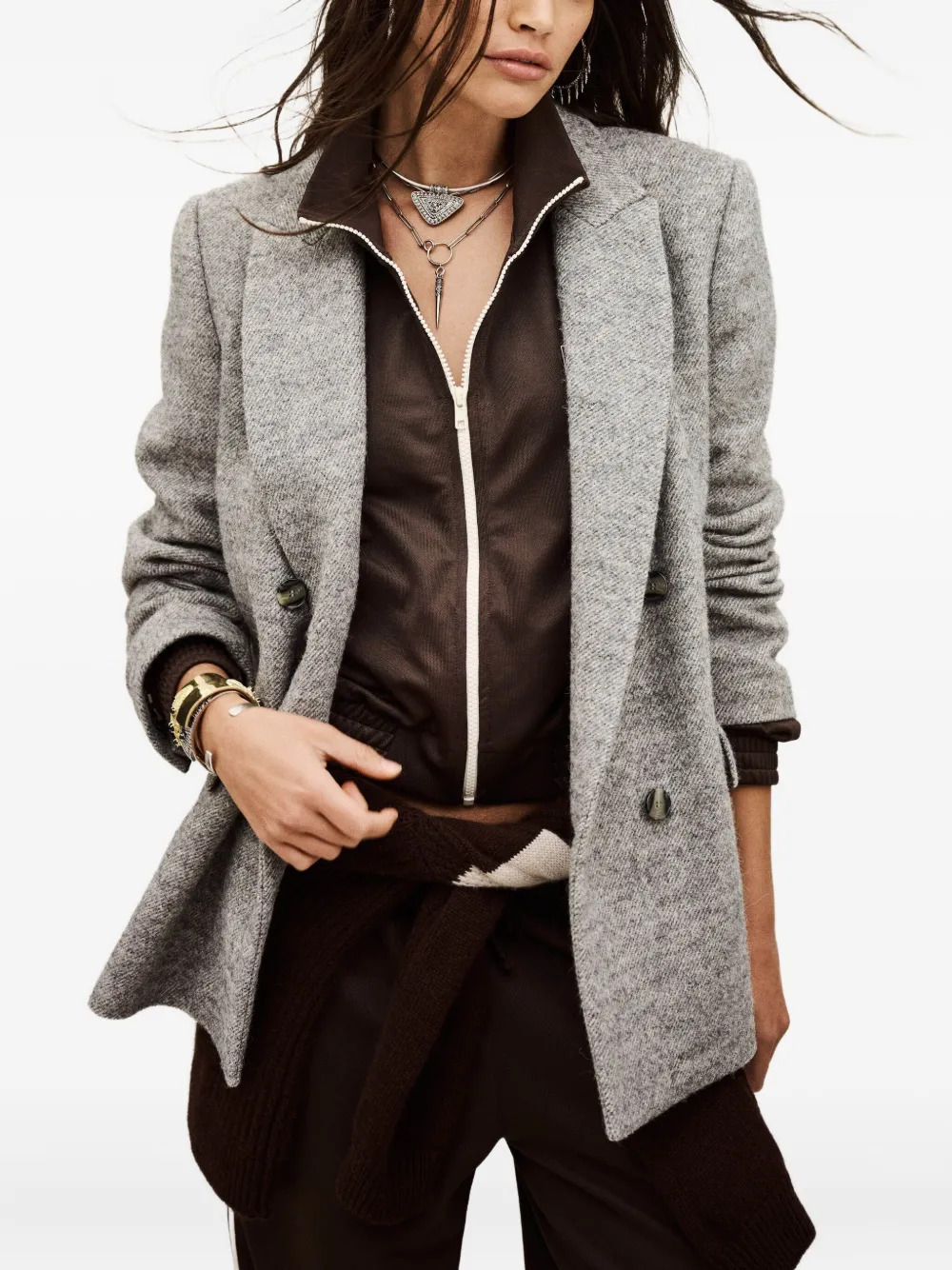 Ba&sh Waro Double-breasted Jacket In Gray