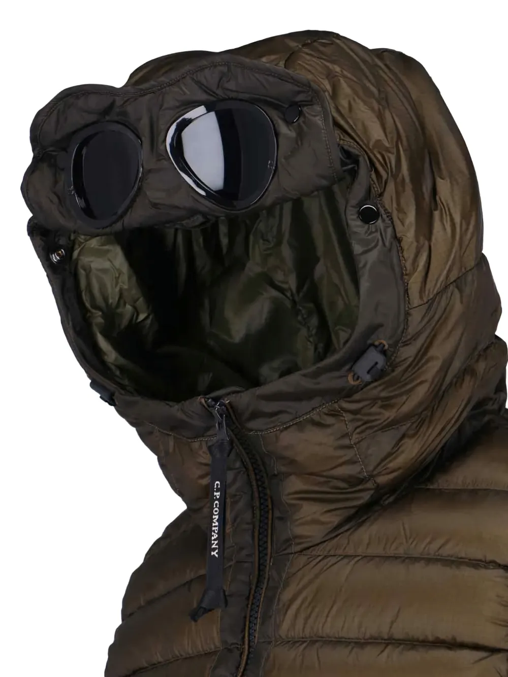 C.p. Company Goggle Hooded Down Gilet In Brown