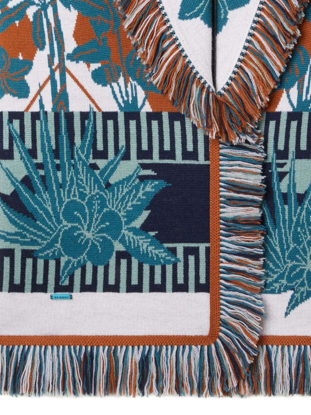 Alanui Long Floral Cardigan With Fringe Shawl Collar In Blue