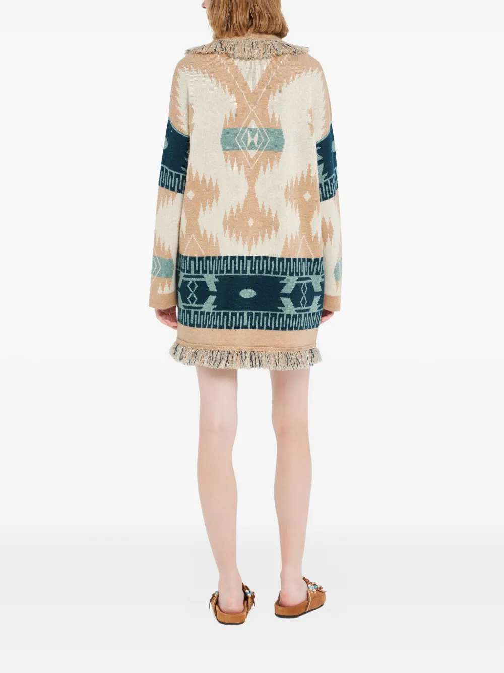 Alanui Icon Jacquard-cardigan Mit Fransen In Multi