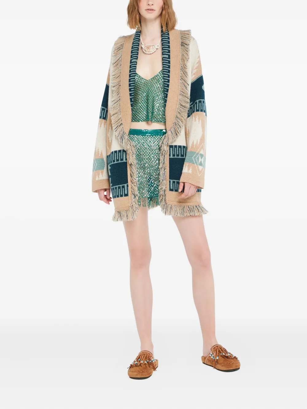 Alanui Icon Jacquard-cardigan Mit Fransen In Multi