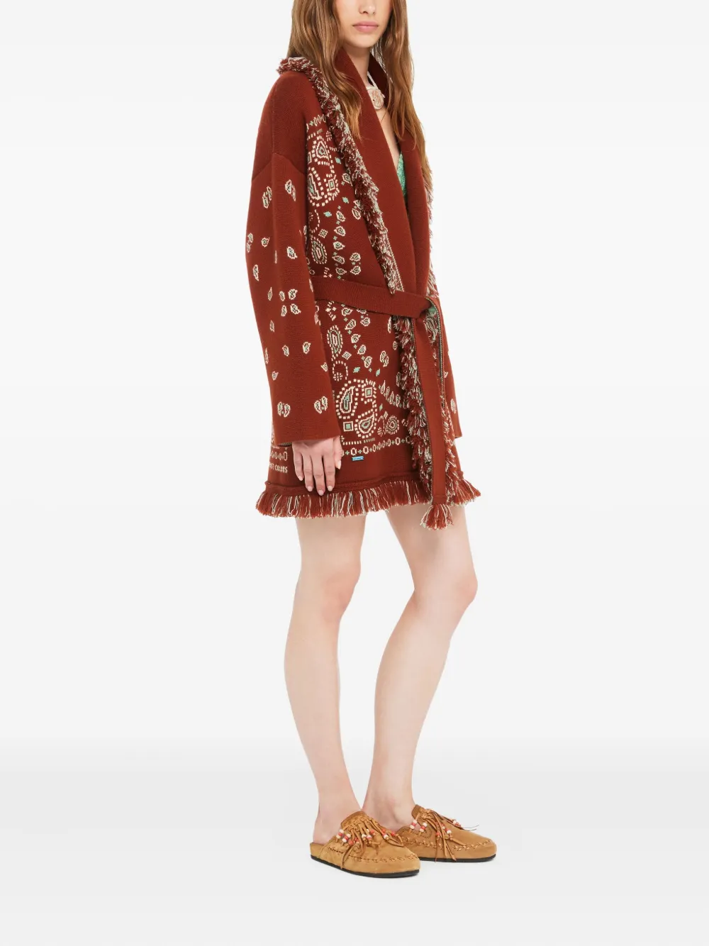 Alanui Bandana Jacquard Cashmere Cardigan In Brown