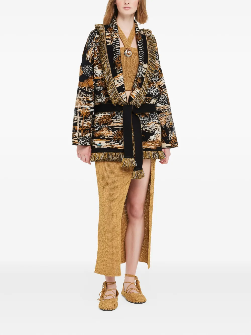 Alanui Lost In The Blue Fringed Cardigan In Black