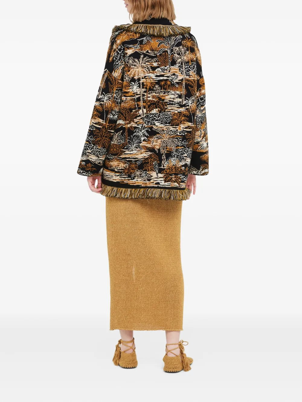 Alanui Lost In The Blue Fringed Cardigan In Black