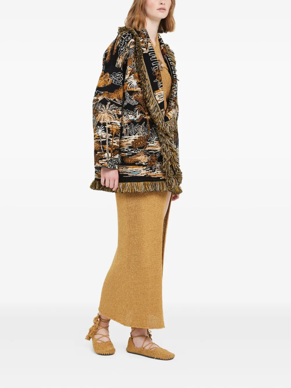 Alanui Lost In The Blue Fringed Cardigan In Black