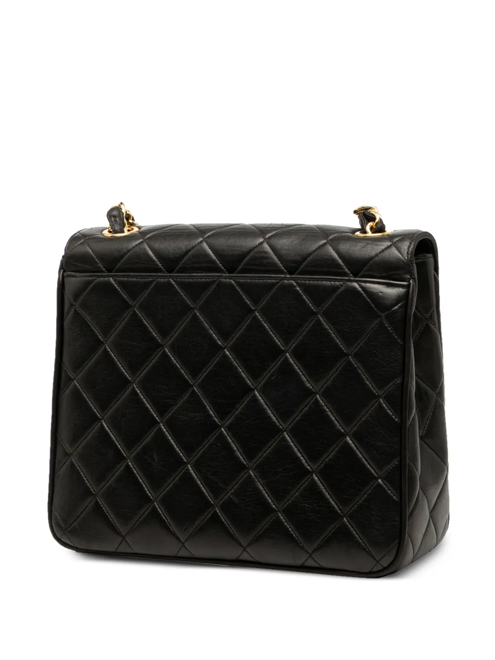Pre-owned Chanel 1994-1996 Quilted Lambskin Xl Square Flap Crossbody Bag In Black