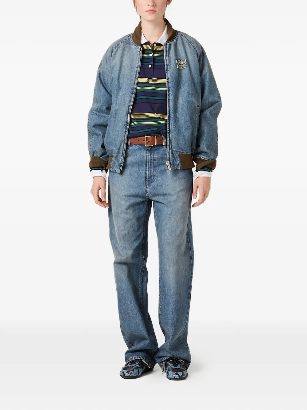  Miu Miu Vaqueros De Corte Regular Con Logo Bordado - Azul 