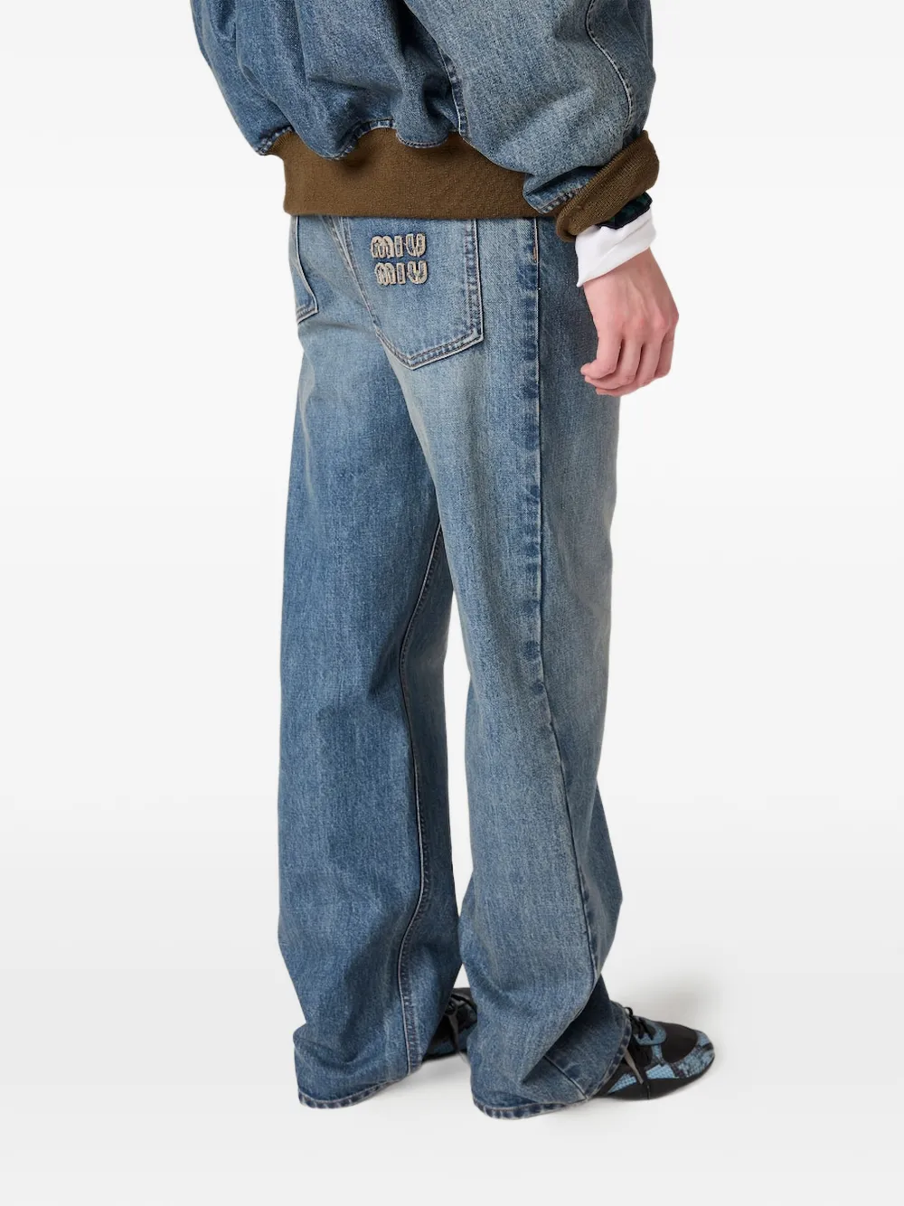 Miu Regular jeans met geborduurd logo Blauw