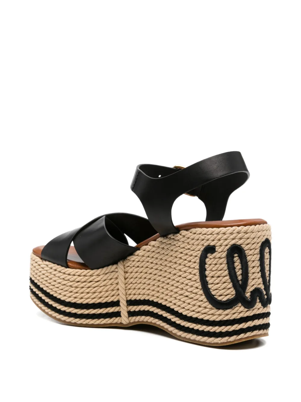Chloé logo-embroidered platform-heel sandals Zwart