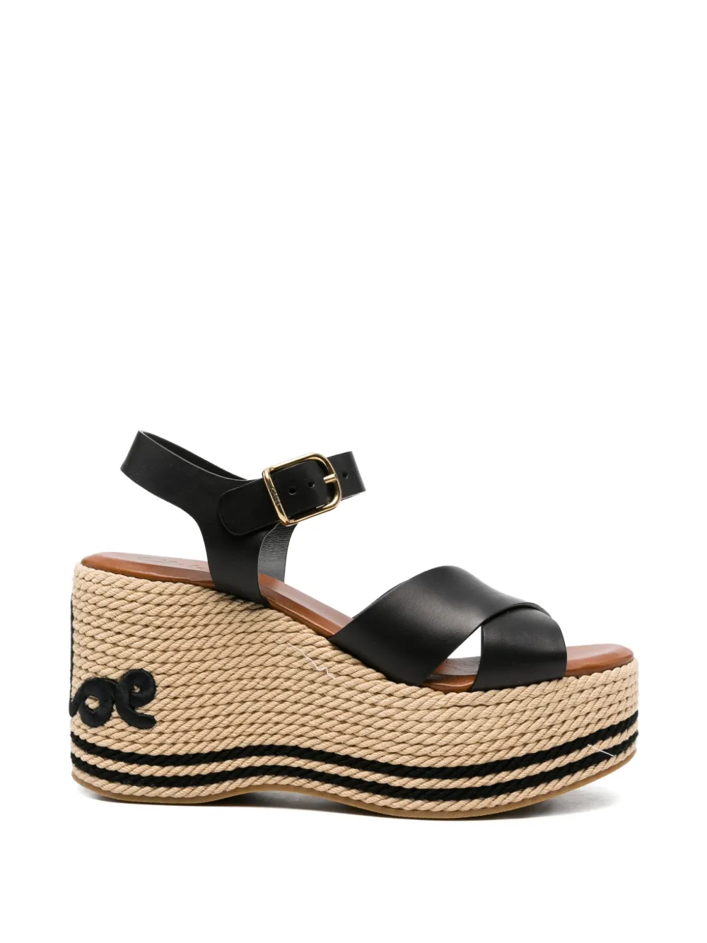 Chloé logo-embroidered platform-heel sandals Zwart