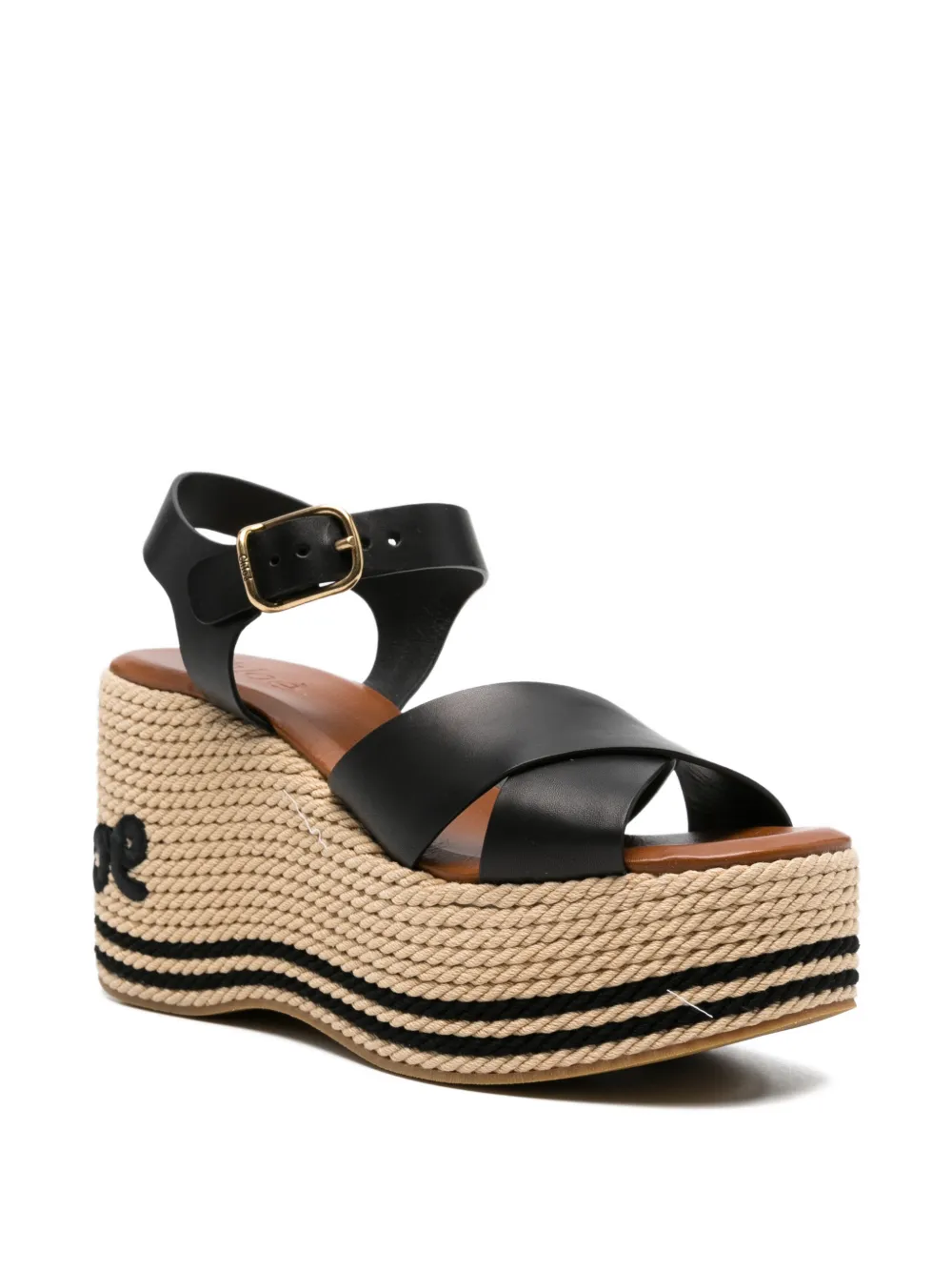 Chloé logo-embroidered platform-heel sandals Zwart