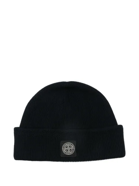 Stone Island logo-patch cotton beanie hat