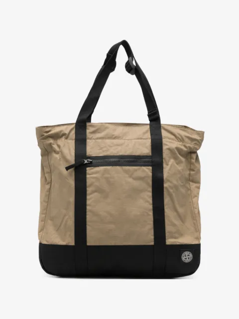 Stone Island 9200034 double coated cotton ripstop tote bag with zip pocket