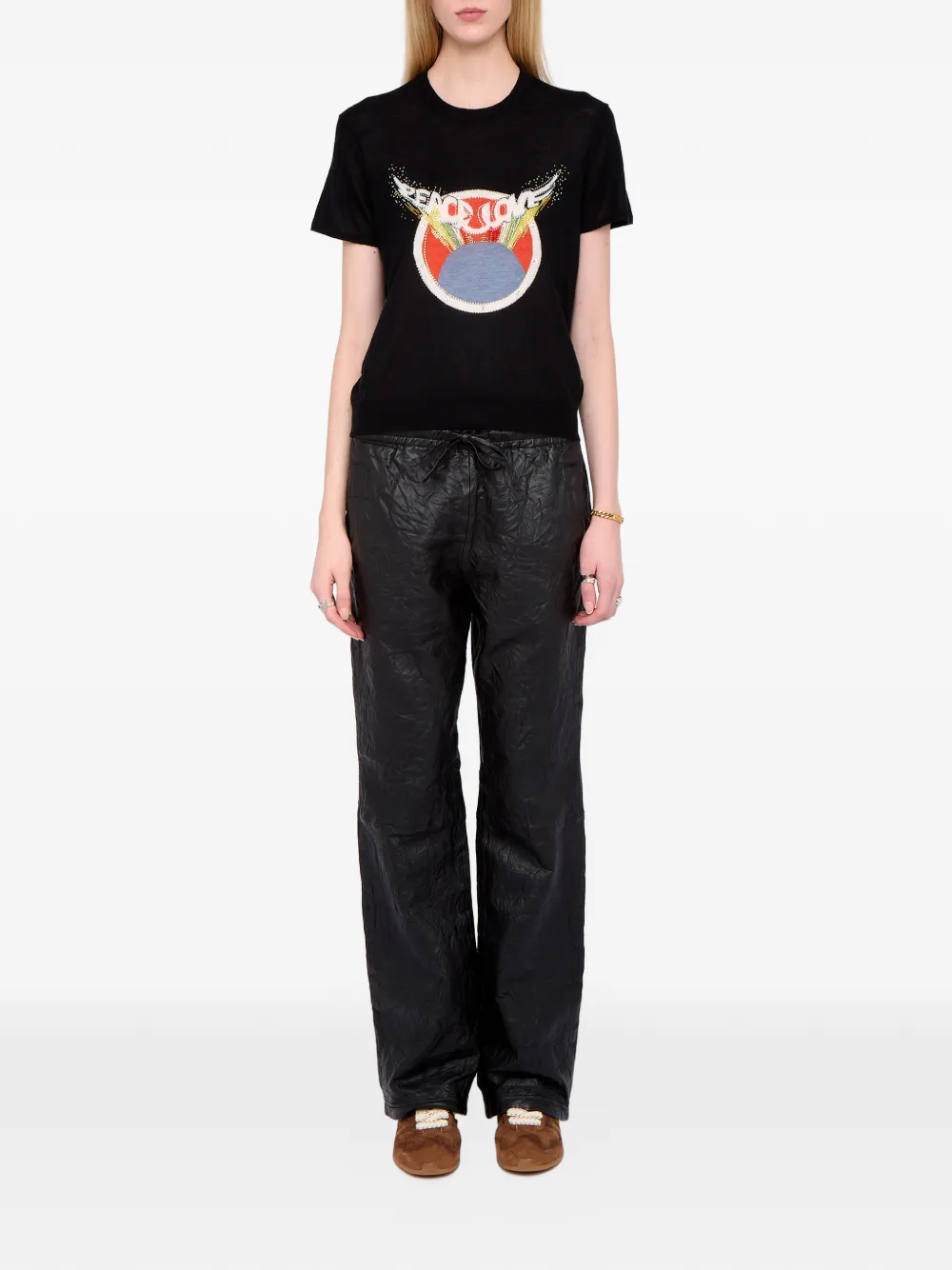 Zadig&Voltaire Verfraaid T-shirt met grafische print Zwart