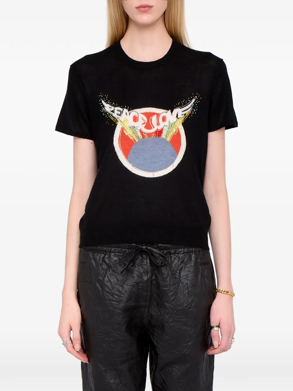 Zadig&Voltaire Verfraaid T-shirt met grafische print Zwart