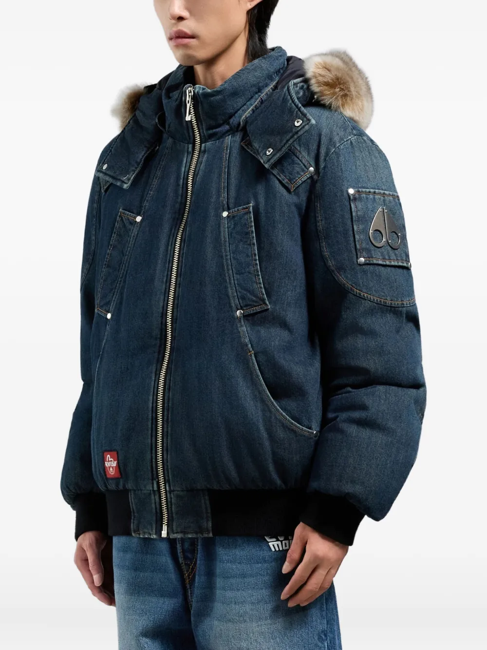 Moose Knuckles x Evisu jack met capuchon en textuur Blauw