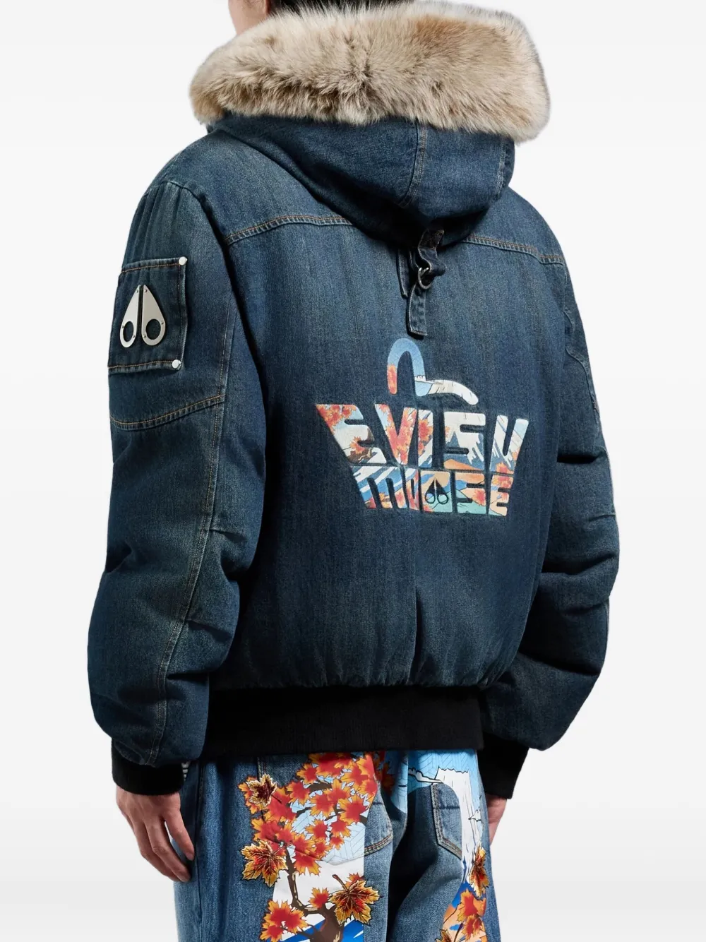 Moose Knuckles x Evisu jack met capuchon en textuur Blauw