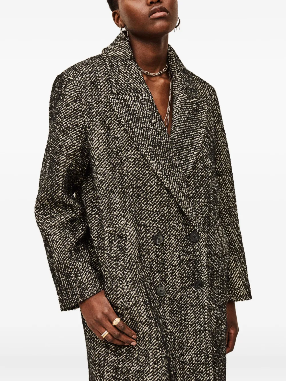 Ba&sh Voxlow Double-breasted Patterned Coat In Black