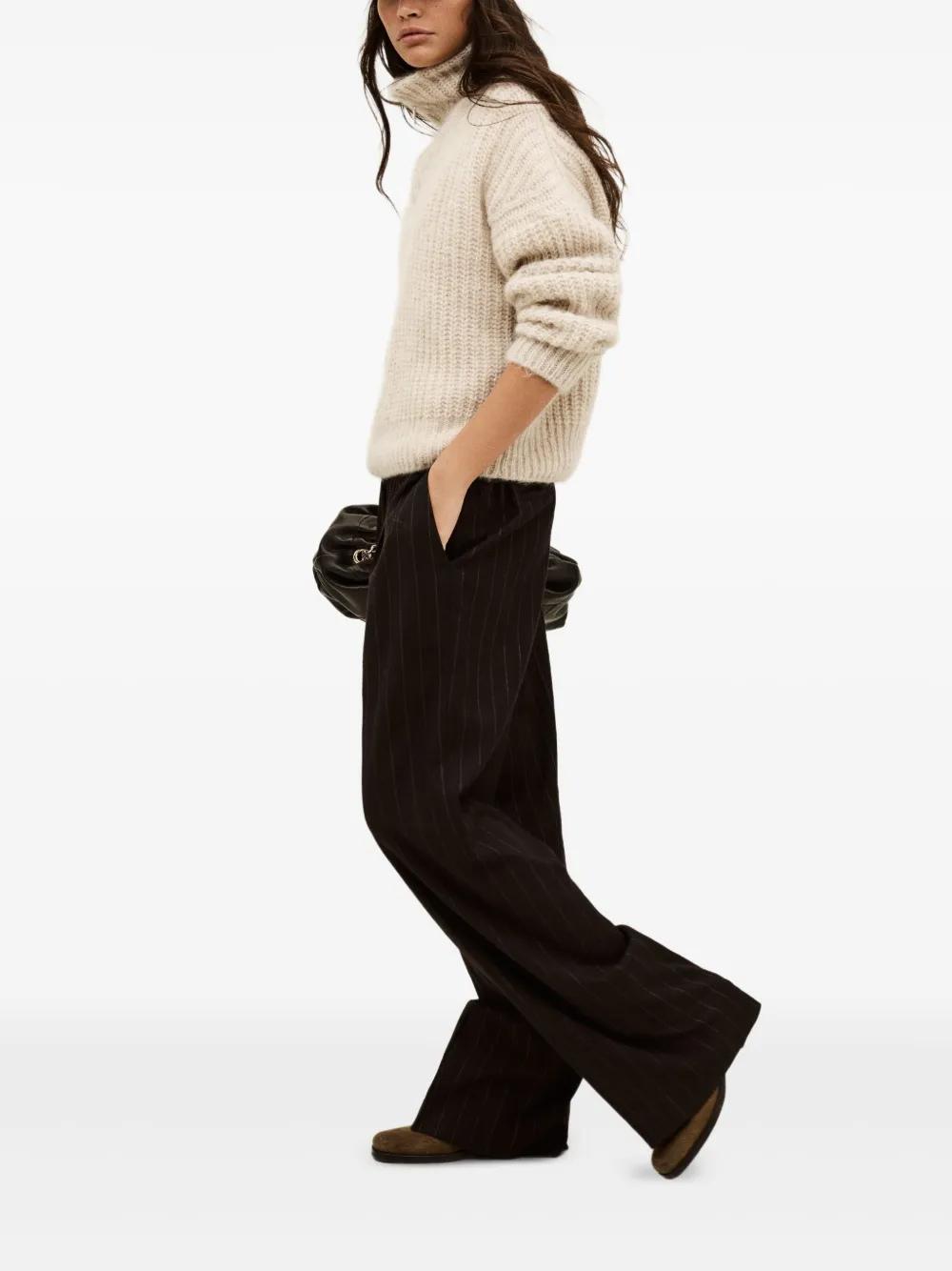 Ba&sh Handrew Pinstripe Elasticated Trousers In Black