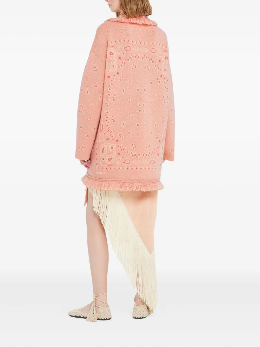 Alanui Long Fringe Cardigan Shawl Collar In Pink