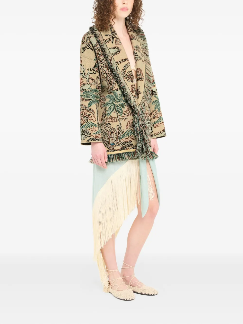 Alanui Sketched By The Ses Cardigan Mit Fransen In Multi