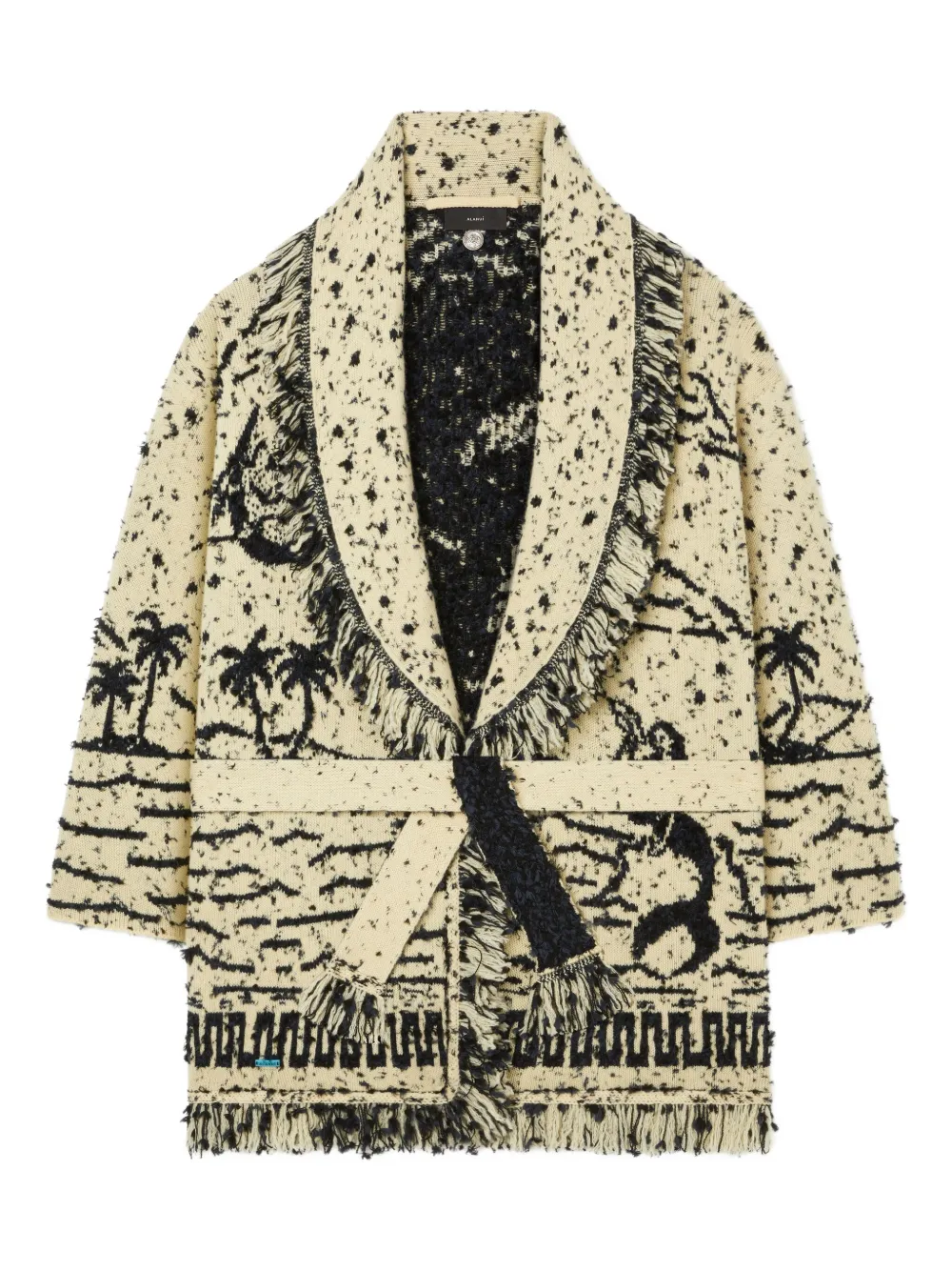 Alanui Ocean Whispers Fringed Graphic-pattern Cardigan In Neutral