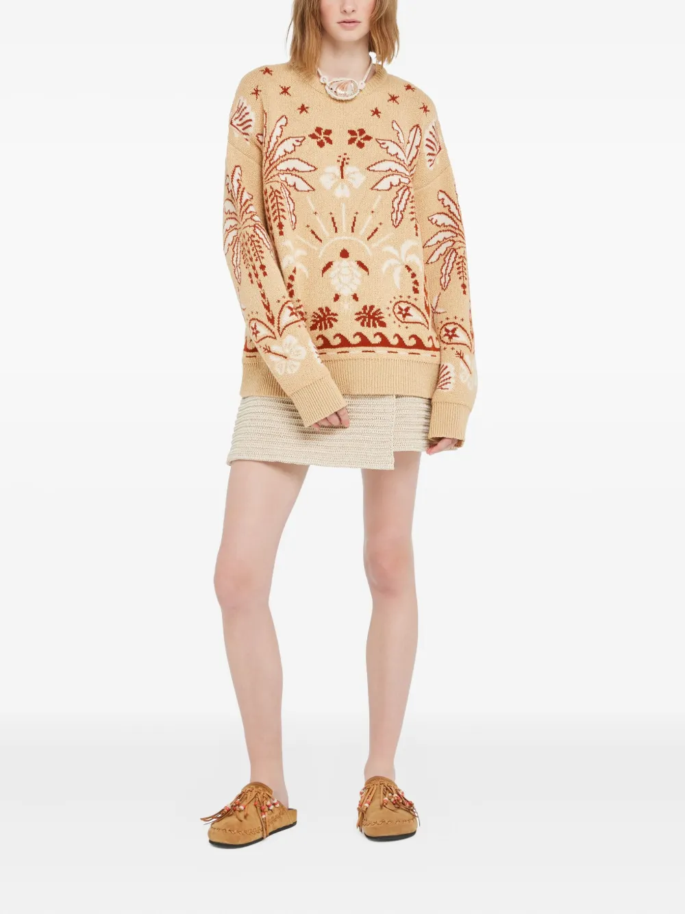 Alanui Echoes Of The Island Palm-tree Sweater In Neutral