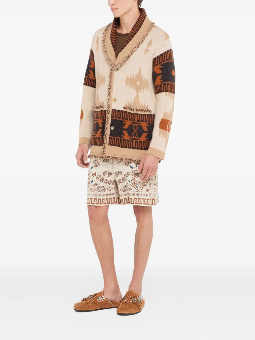  Alanui Icon Jacquard Fringed Cardigan - Neutrals 